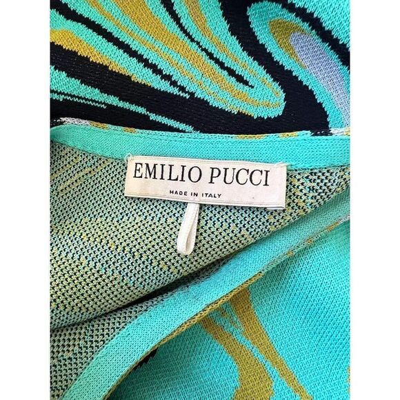 EMILIO PUCCI Turquoise Onde Print Fit & Flare Knit Knee Length Dress Siz… - Picture 11 of 14